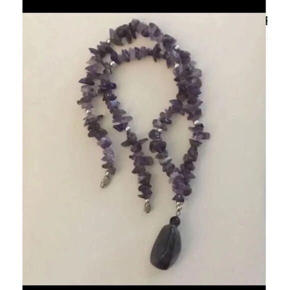 Genuine Amethyst Nugget Pendant Gemstone Necklace - Picture 1 of 2